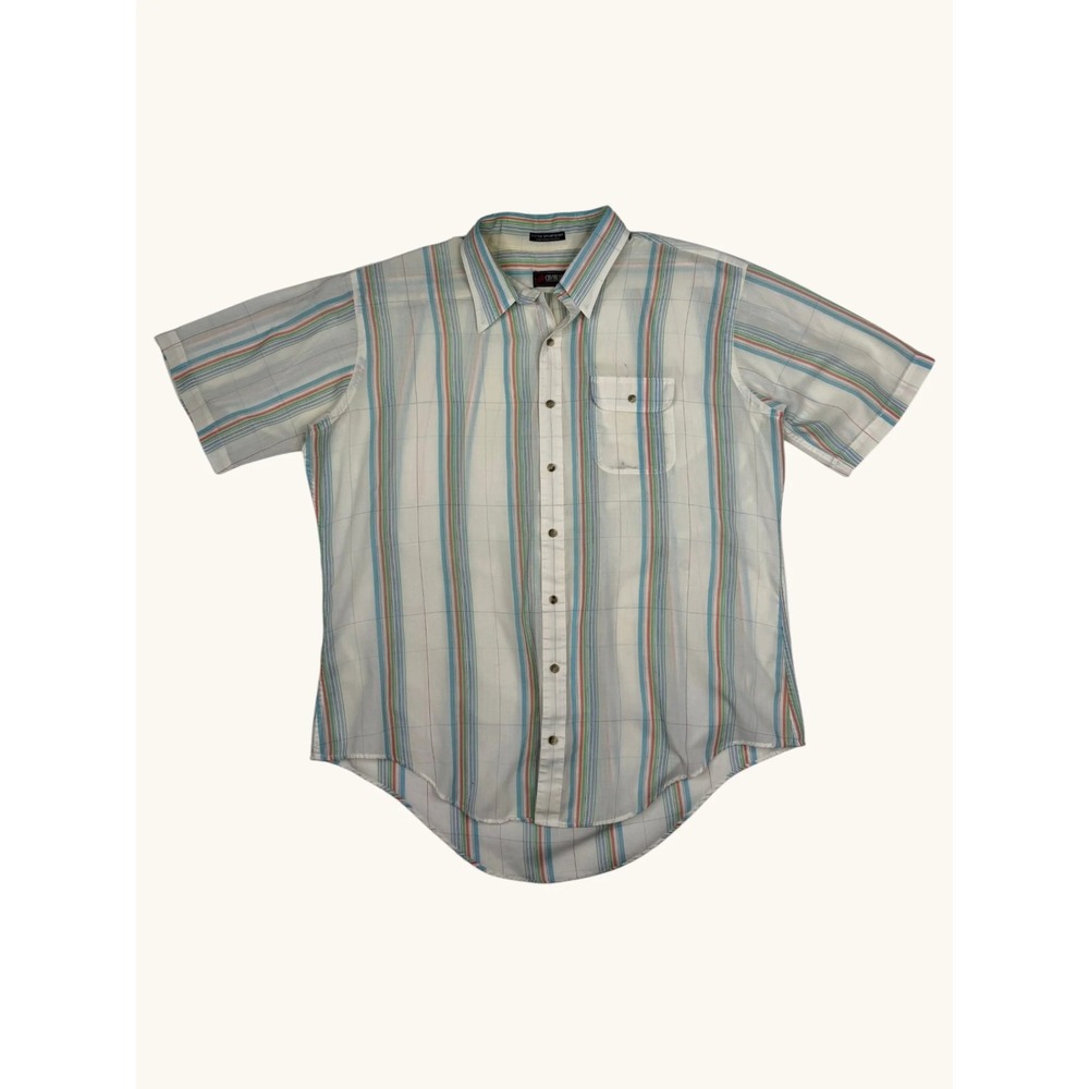 Cavalier Mens Short Sleeve Button Up Sport Shirt Striped White Blue Orange 2XL